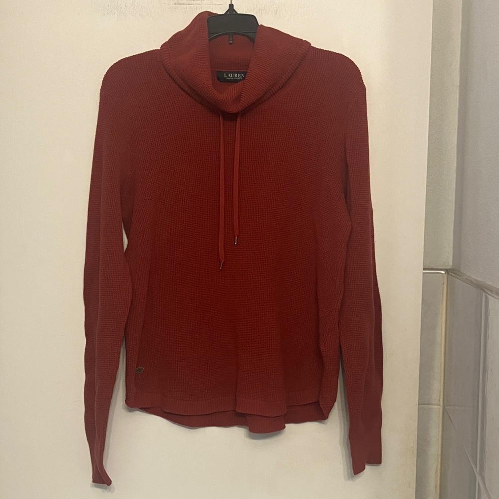 Lauren Ralph Lauren 100% cotton pullover waffle knit cowl neck sweater red XL